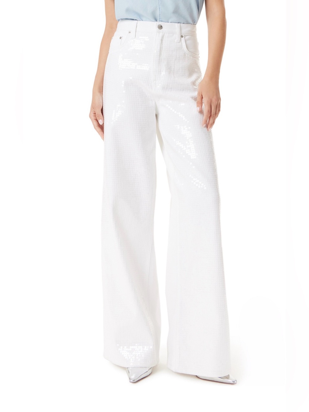 SAM EDELMAN 90’S Wide Leg Sequin 5 Pocket Jeans In White Diamond. 💎 ♥️
